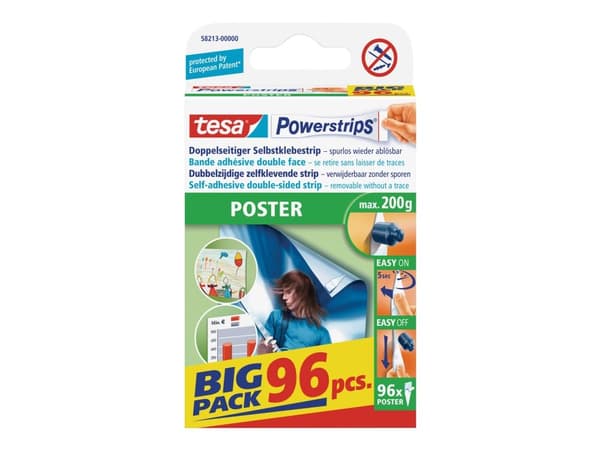 Tesa Powerstrips Poster - Monteringsbindemedel (paket om 96)