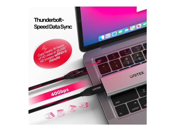 Unitek - USB-kabel - USB-C (hann) til USB-C (hann) - USB / USB 2.0 / USB 3.0 / USB 3.1 / USB 3.2 / USB 3.2 Gen2 / Thunderbolt 3 / Thunderbolt 4 - 8...
