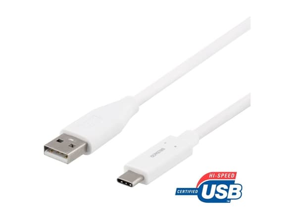 DELTACO - USB-kabel - USB (hann) til USB-C (hann) - USB 2.0 - 1.5 m - hvit