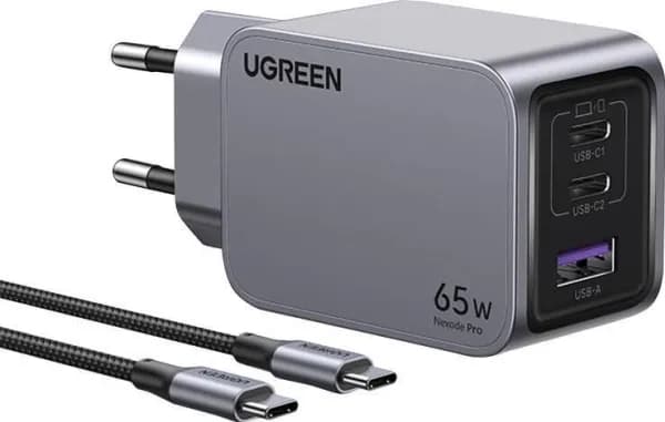 Ugreen laddare UGREEN Nexode Pro USB-A, 2xUSB-C 65W + USB-C / USB-C-kabel 1,5m svart