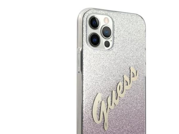 Guess GUHCP12MPCUGLSPI iPhone 12/12 Pro 6.1" hårt skal Glitter Gradient Script - Rosa/rosa