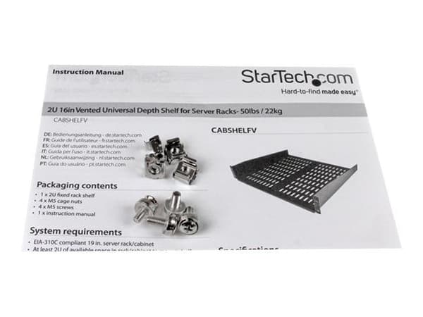 StarTech.com CABSHELFV, Hylly, Terästä, musta, 2,6 kg