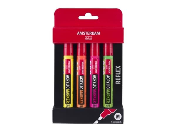 Amsterdamin akryylitussit Reflex Set - 4 x Medium - 4 mm kärki