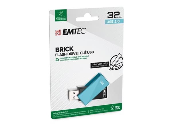 EMTEC C350 Brick 2.0 - USB flash-enhet - 32 GB - USB 2.0 - blå