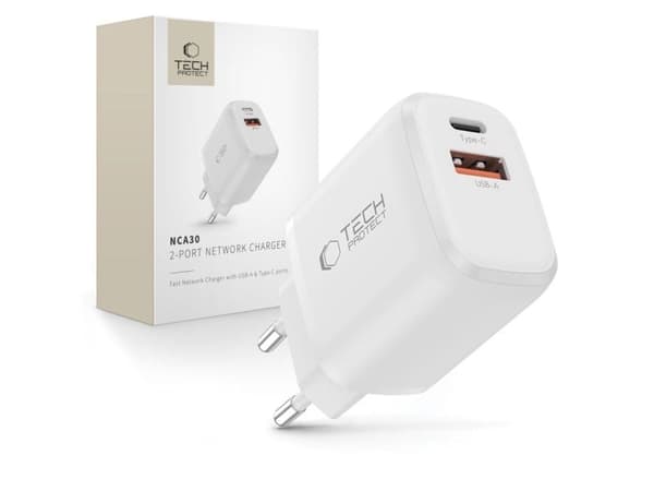 Tech-Protect NCA30 PD 30W QC3.0 väggladdare USB-A / USB-C - vit