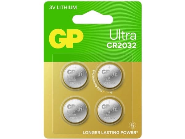 GP Ultra Lithium Cell-batteri CR2032 3V (4-pakning)
