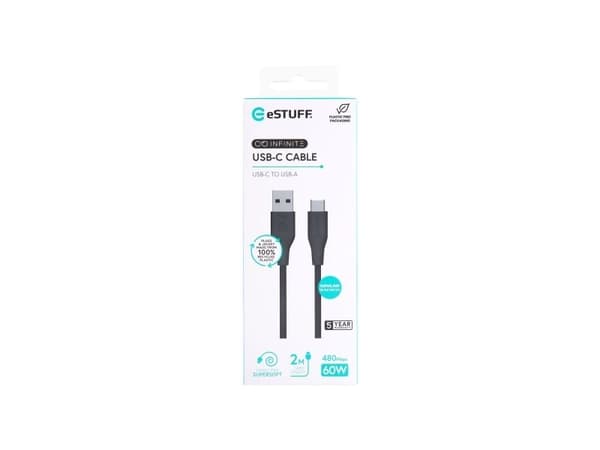 eSTUFF ES605280, 2 m, USB C, USB A, USB 2.0, Svart