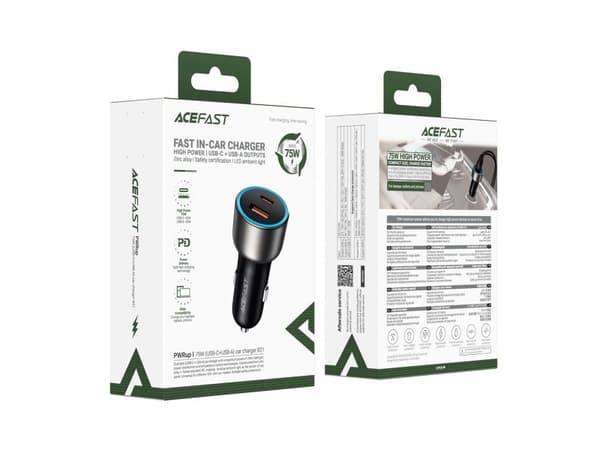 Acefast-lader Acefast B21 75 W USB-C + USB-A-billader – svart