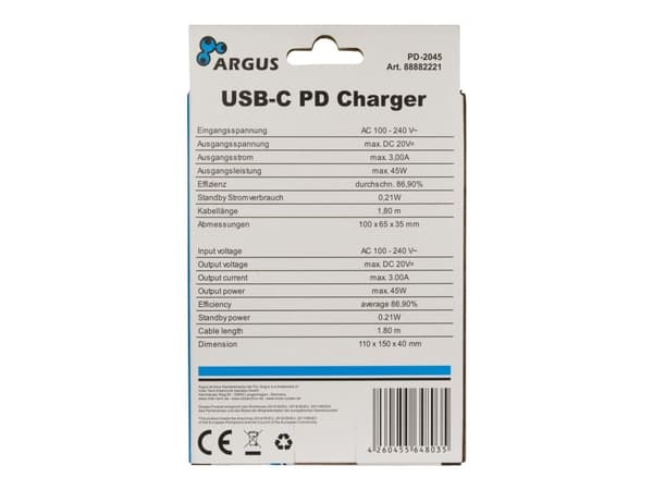 Inter-Tech PD-2045, Sisätila, AC, 20 V, Musta