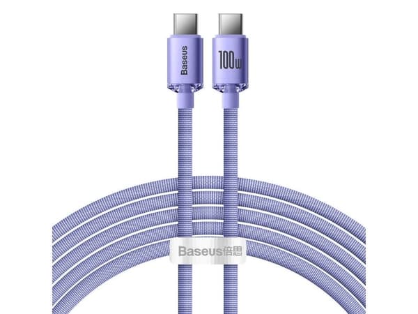 Baseus Crystal Shine USB-C til USB-C-kabel, 100W, 2m (lilla)
