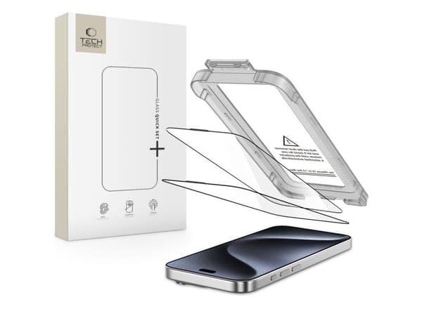 Härdat glas TECH-PROTECT QUICK SET+ 2-pack för iPhone 15 Pro black