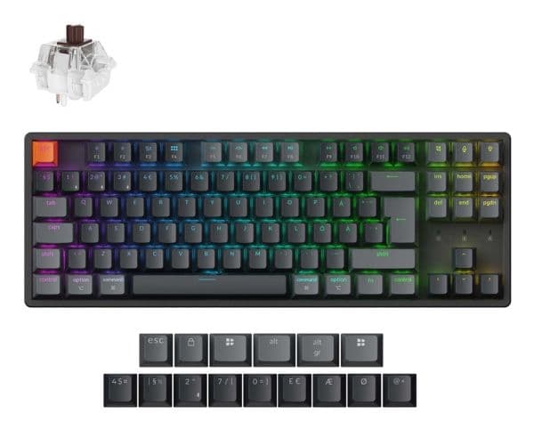 Keychron K8 QMK, Ledning & Trådløs, USB + RF Wireless + Bluetooth, Magnetic-mechanical key switch, RGB LED, Sort