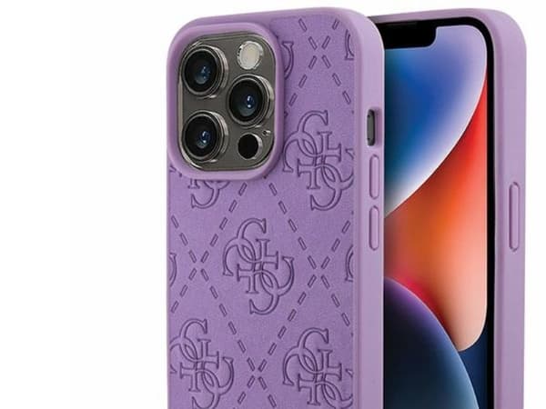 Guess lærveske 4G-stemplet til iPhone 15 Pro - lilla