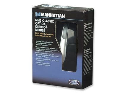 Manhattan optisk 1000dpi PS2 kablet mus, svart