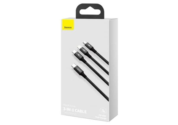 Baseus Rapid 3-in-1, 1,5 m, USB A, USB C/Micro USB A/Lightning, 0,48 Gbit/s, Svart