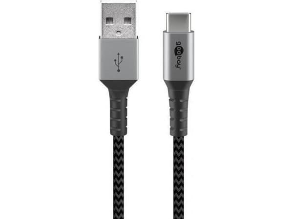 Goobay 49297, 2 m, USB C, USB A, USB 2.0, Svart, Grå