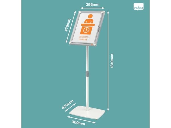 Nobo Premium Plus låsbart A3 displaystativ, Bildestativ, Aluminium, Polypropylen (PP), Sølv, Gulv, Rektangulær, Landskap/portrett