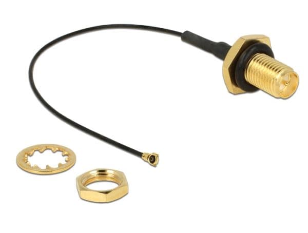 DeLOCK - Antennekabel - RP-SMA (hun) til MHF4 (han) - 10 cm - koaksial - sortti