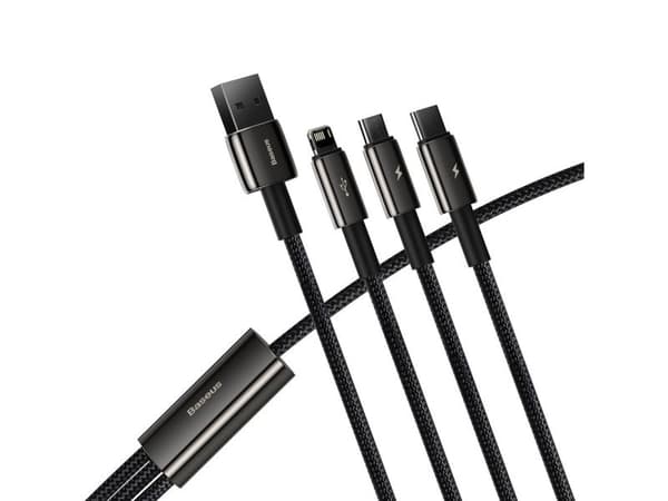 Baseus Tungsten Gold 3-in-1, 1,5 m, USB A, USB C/Micro USB A/Lightning, USB 2.0, 0,48 Gbit/s, Sort