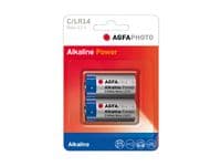 AgfaPhoto 110-802626, Engångsbatteri, C, Alkalisk, 1,5 V, 2 styck, Blå, Grå