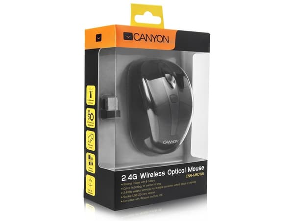 Canyon CNR-MSOW06B optisk RF trådløs mus 1600 DPI sort