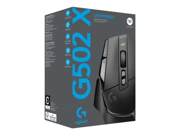 Logitech G502 X Lightspeed - Mus - optisk - 13 knapper (LIGHTFORCE-brytere) - Trådløs (USB) - Hero 25K-sensor - Logitech LIGHTSPEED-mottaker - Svart