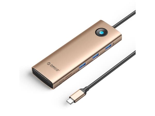 Orico USB-C dokkingstasjon PW11 9-i-1 rosa/gull