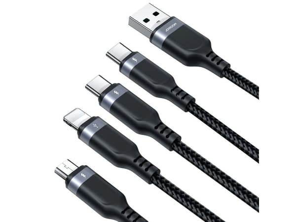 Joyroom multi-use S-A18 kabel 4-i-1 USB-A til USB-C / USB-C / Lightning / micro USB 1,2 m svart