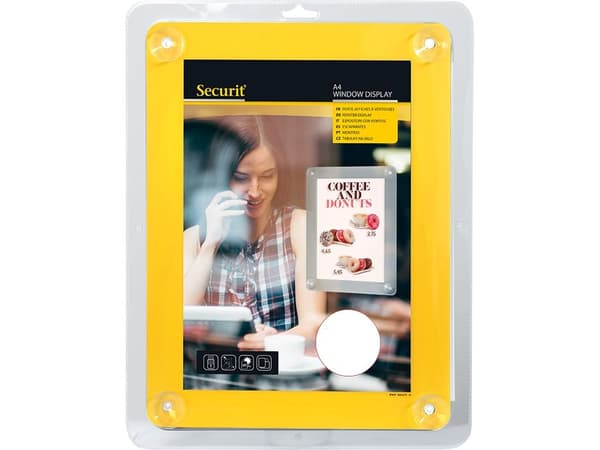 Securit® dubbelsidig A4 fönsterdisplay-ram i gul
