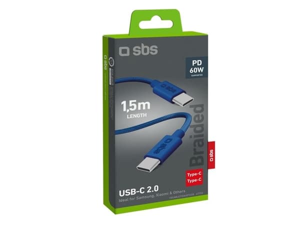 SBS TECABLETISSUETCCB, 1,5 m, USB C, USB C, USB 2.0, 0,48 Gbit/s, Blå
