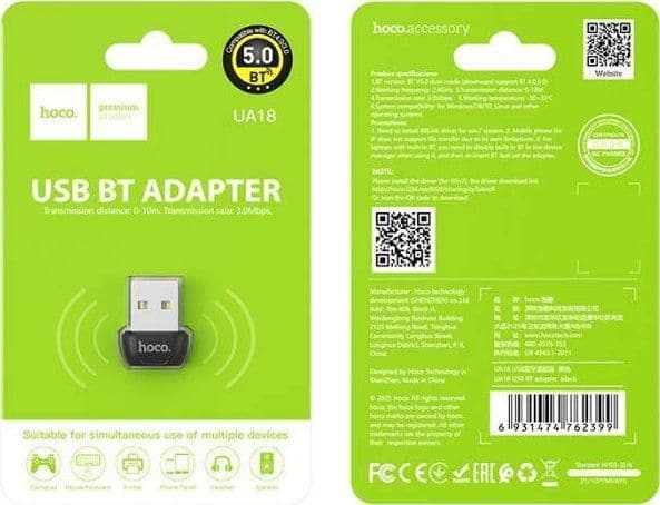 Bluetooth-adapter Hoco HOCO UA18 (USB, svart)