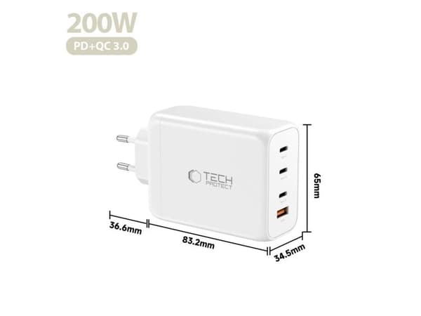 TECH-PROTECT NC200W-GAN 4-PORT NETWORK CHARGER PD 200W / QC3.0 WHITE