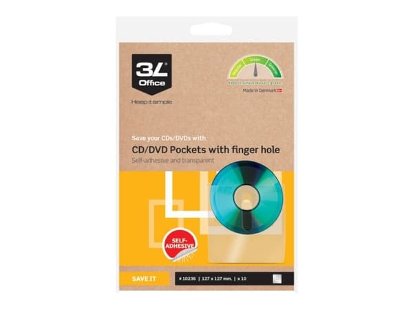 CD-ficka, Djois, med fingerhål, klar, förpackning 10 st