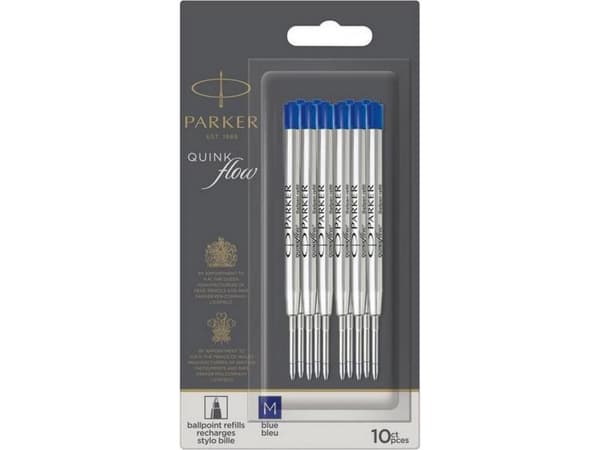 Parker Quinkflow, Blå, Medium, Blå, Silver, Kulspetspenna, 10 styck, Blåsa