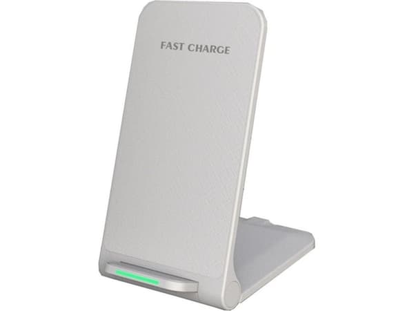 1stCOOL trådlös QI-laddare H18, fällbart stativ, USB-C, vit