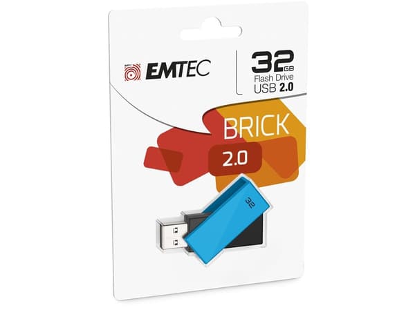 EMTEC C350 Brick 2.0 - USB-flashstasjon - 32 GB - USB 2.0 - blå