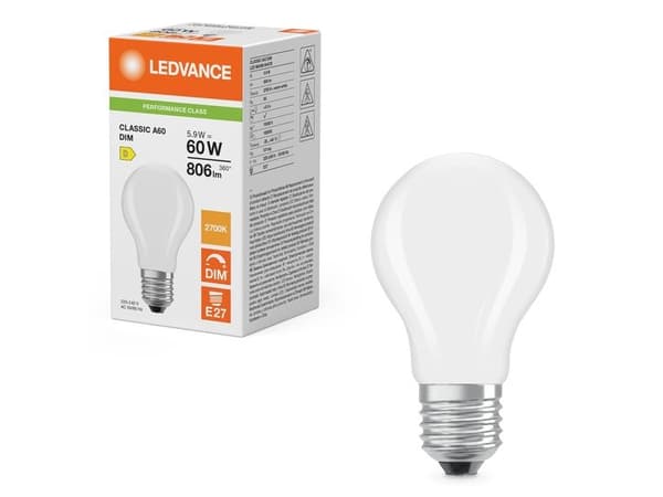 LEDVANCE LED standard matt 806lm 7W/827 (60W) E27 dimbar