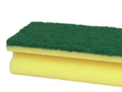 Skuresvamp 14x7x4,2cm - Grøn/gul, nylon/polyester/polyether, grov skureeffekt -10stk