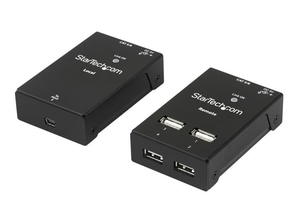 StarTech.com 4-Port USB 2.0 Extender - 165ft (50m) USB Over Cat5/Cat6 Extender - Compact USB 2.0 Over Ethernet Extender (USB2004EXTV) - USB-forlæng...