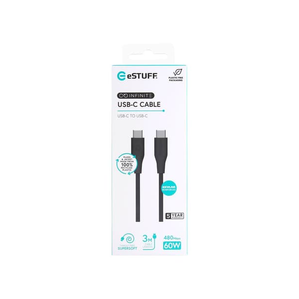 eSTUFF ES604380, 3 m, USB C, USB C, USB 2.0, Svart