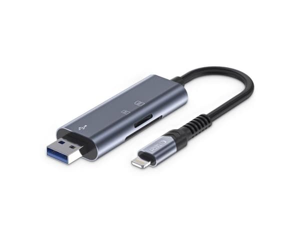 Tech-Protect UltraBoost SD/micro SD-kortleser med Lightning / USB-A - grå