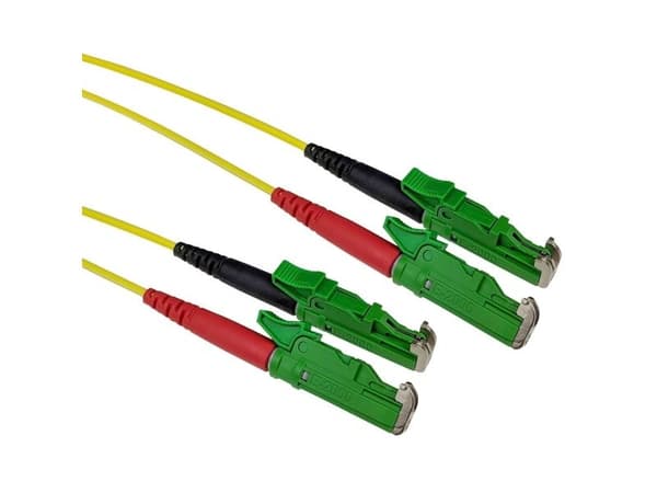 Fiber patchkabel duplex 1 m LSZH singlemode 9/125 OS2 med E2000/APC- och E2000/APC-kontakter