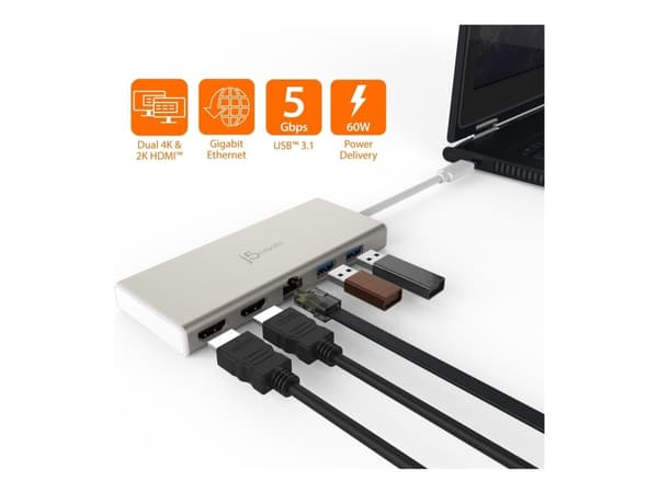 j5create JCD381-N - Dockningsstation - USB-C - 2 x HDMI - 1GbE