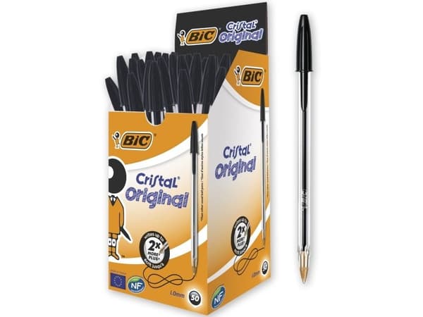 Kuglepen, BIC Cristal, 1 mm, medium, sort, pakke a 50 stk