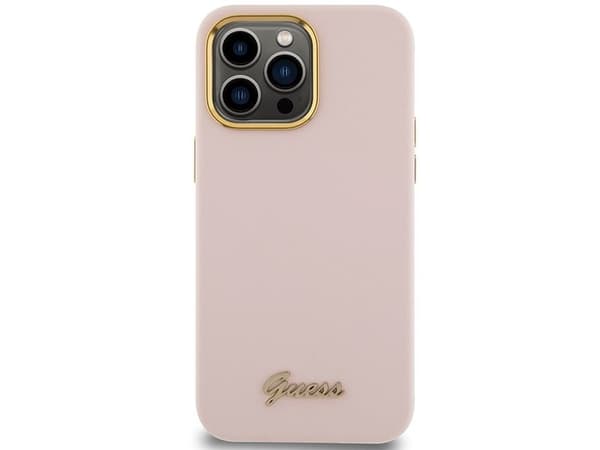 Guess silikon Script metallogga & ramskal för iPhone 15 Pro Max - rosa