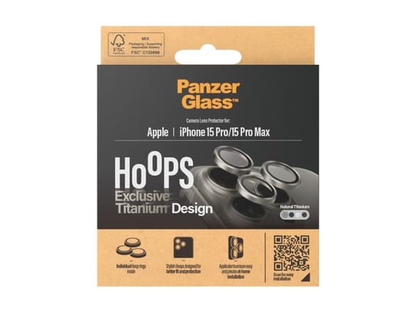PanzerGlass ® Hoops® Titanium Camera Lens Protector Natural iPhone 15 Pro | 15 Pro Max, Apple, Apple - iPhone 15 Pro, Apple - iPhone 15 Pro Max, As...
