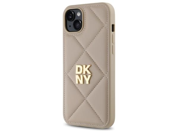DKNY quiltet Stack Logo iPhone 15 Plus-etuiet - beige