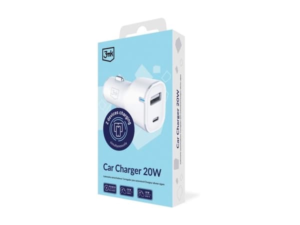 Hurtel 3mk bil-lader 20W PD3.0 QC 3.0 USB 1A1C - hvit