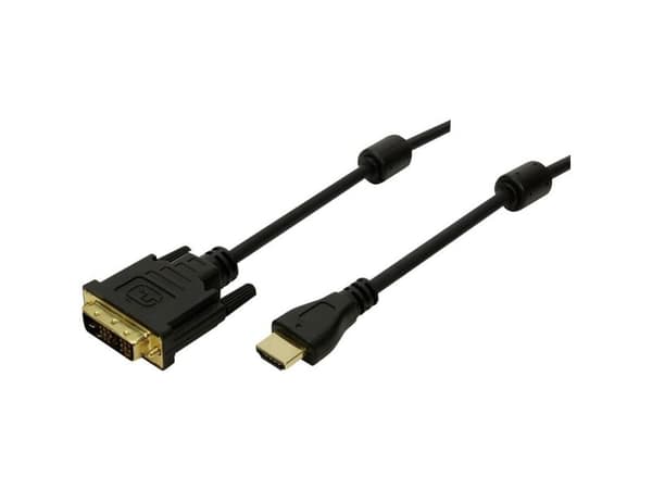 LogiLink 2m HDMI/DVI-D, 2 m, DVI-D, HDMI, Gull, Sort, Hankjønn/hunkjønn
