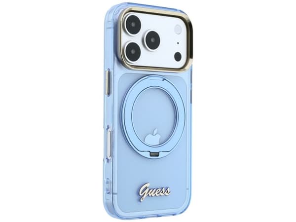 Guess IML Ring Stand 360 Script Metal Logo MagSafe Case for iPhone 17 Pro Max / 18 Pro Max - Light Blue